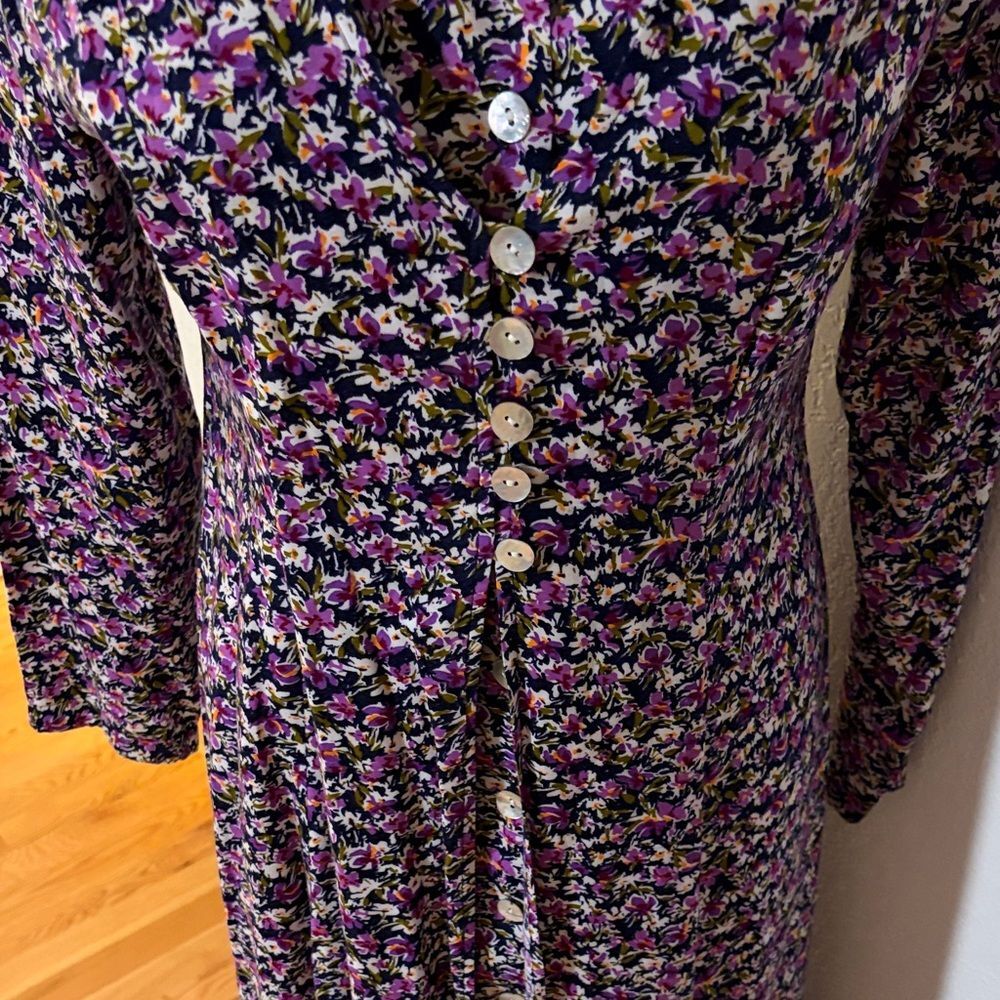 Dark Floral Long Sleeve Maxi Dress Navy Purple Vintage 90s Grandma Goth Grunge - Picture 6 of 10